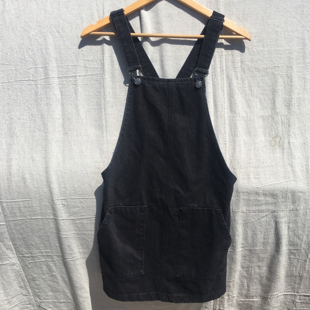 90's vintage black overall denim dress pinafore